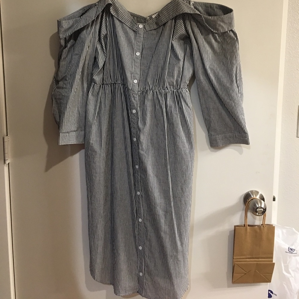 Astr striped off shoulder dress